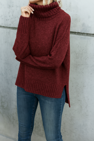 Damen Oversize Grobstrick Pullover Mit Rollkragen