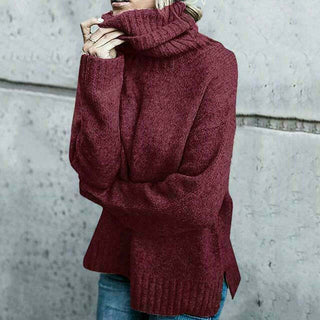Damen Oversize Grobstrick Pullover Mit Rollkragen