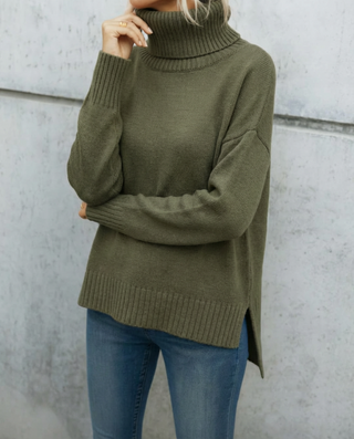 Damen Oversize Grobstrick Pullover Mit Rollkragen