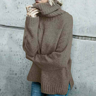 Damen Oversize Grobstrick Pullover Mit Rollkragen