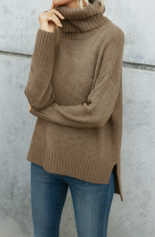 Damen Oversize Grobstrick Pullover Mit Rollkragen