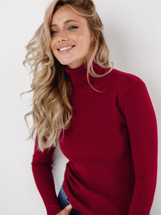 Damen Pulli Mit Feinripp | Rollkragen