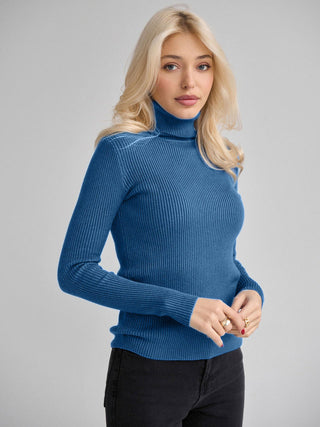 Damen Pulli Mit Feinripp | Rollkragen