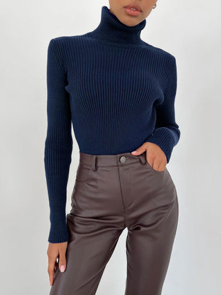 Damen Pulli Mit Feinripp | Rollkragen