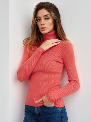 Damen Pulli Mit Feinripp | Rollkragen