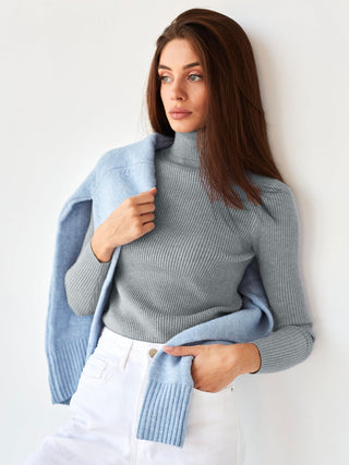 Damen Pulli Mit Feinripp | Rollkragen