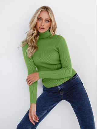 Damen Pulli Mit Feinripp | Rollkragen