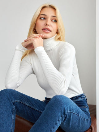 Damen Pulli Mit Feinripp | Rollkragen