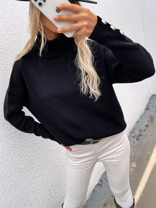 Damen Pullover Mit Knöpfen Am Ärmel | Lang