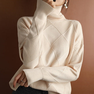 Damen Pullover Mit Rautenstrickmuster | Rollkragen