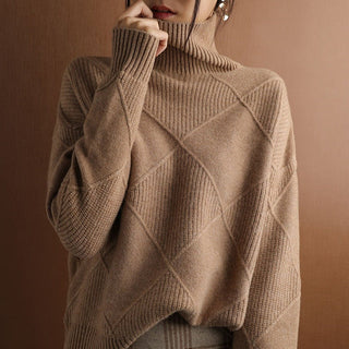 Damen Pullover Mit Rautenstrickmuster | Rollkragen