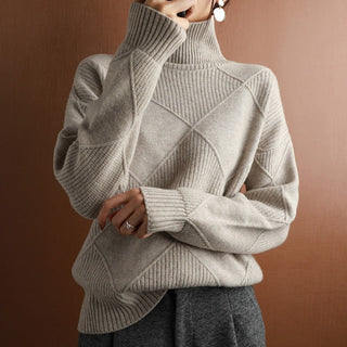Damen Pullover Mit Rautenstrickmuster | Rollkragen