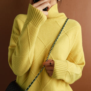 Damen Pullover Mit Rautenstrickmuster | Rollkragen