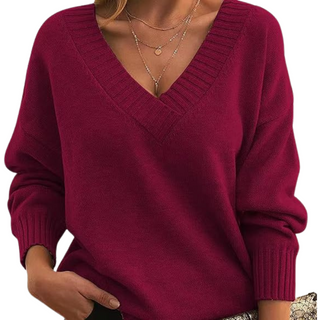 Damen Pullover Mit Ripp-V-Ausschnitt & Langarm