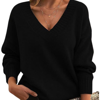 Damen Pullover Mit Ripp-V-Ausschnitt & Langarm