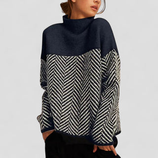Damen Pullover Mit Stehkragen & Chevron-Muster