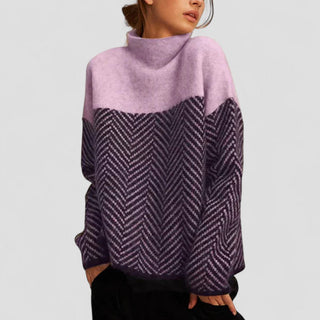 Damen Pullover Mit Stehkragen & Chevron-Muster