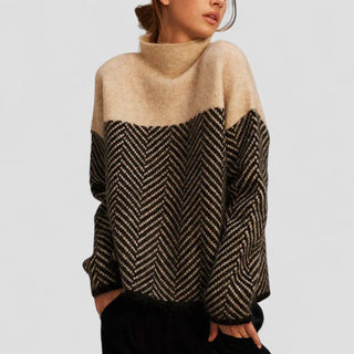 Damen Pullover Mit Stehkragen & Chevron-Muster