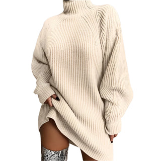 Damen Pulloverkleid Mit Grobstrick | Rollkragen