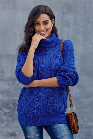 Damen Rollkragen Strickpullover Mit Zopfmuster
