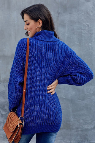 Damen Rollkragen Strickpullover Mit Zopfmuster