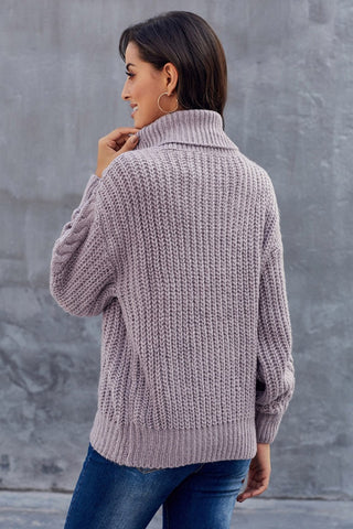 Damen Rollkragen Strickpullover Mit Zopfmuster