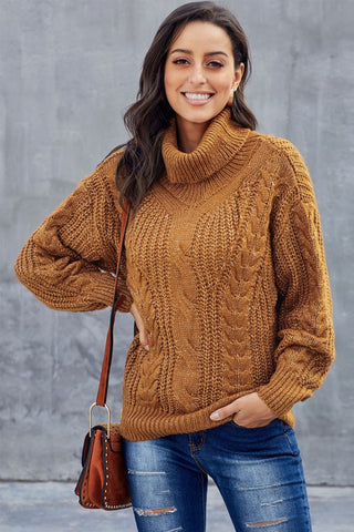 Damen Rollkragen Strickpullover Mit Zopfmuster