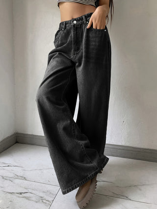 Damen Schwarz Baggy Jeans Mit Taschen & Wash