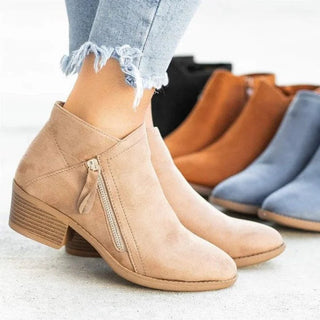 Damen Stiefeletten Mit Blockabsatz & Seitlichem Zip
