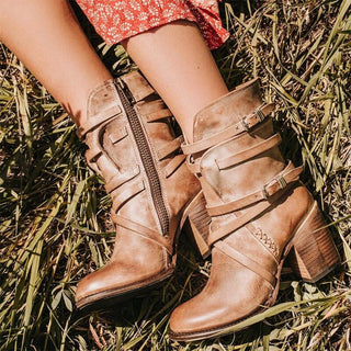 Damen Stiefeletten Mit Riemendesign & Metallzip