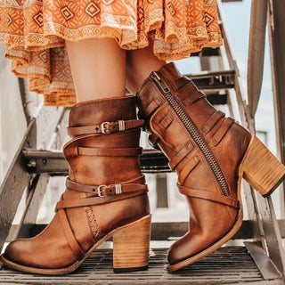 Damen Stiefeletten Mit Riemendesign & Metallzip