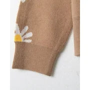 Damen Strickjacke Mit Gänseblümchen & Knopfleiste