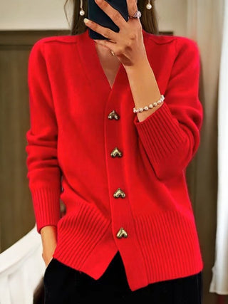 Damen Strickjacke Mit Herzknöpfen | Langarm