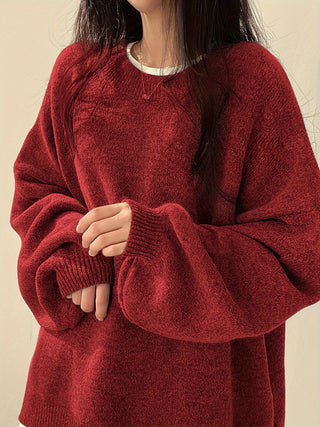 Damen Strickpullover Mit Rundhalsausschnitt