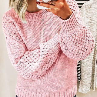 Damen Strickpullover Mit Strukturärmeln & Rundhals