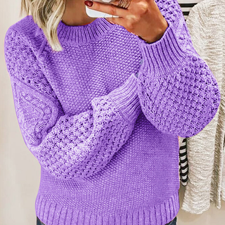 Damen Strickpullover Mit Strukturärmeln & Rundhals