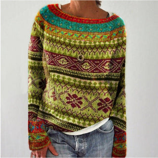 Damen Strickpullover Mit Waldmotiv & Rundhals