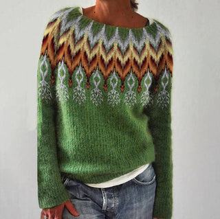 Damen Strickpullover Mit Waldmotiv & Rundhals