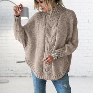 Damen Strickpullover Mit Zopfmuster & Stehkragen