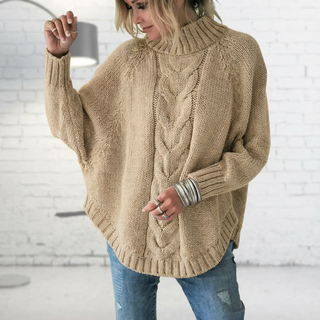Damen Strickpullover Mit Zopfmuster & Stehkragen