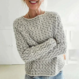 Damen Strickpullover Mit Zweifarb-Struktur & Langarm