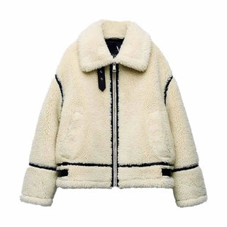 Damen Teddy Fleecejacke Mit Kontrastfutter | Kurz