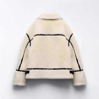 Damen Teddy Fleecejacke Mit Kontrastfutter | Kurz