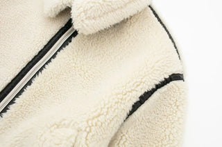 Damen Teddy Fleecejacke Mit Kontrastfutter | Kurz