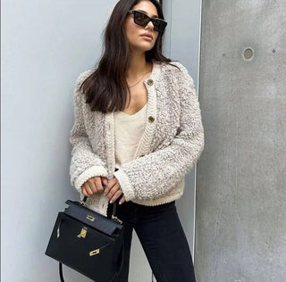 Damen Teddy Jacke Mit Knöpfen | Kurz