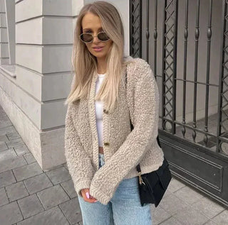 Damen Teddy Jacke Mit Knöpfen | Kurz