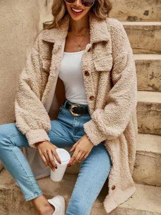 Damen Teddy Jacke Mit Knopfleiste | Winter