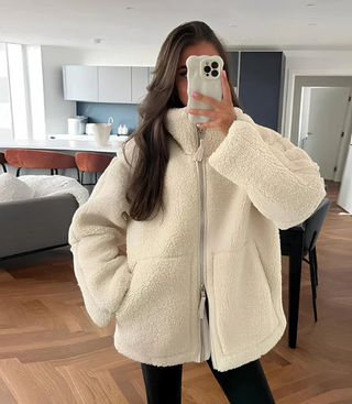 Damen Teddy Jacke Mit Reißverschluss | Kurz