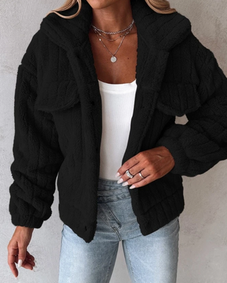 Damen Teddy Jacke Mit Taschen | Kurz