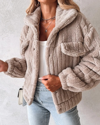 Damen Teddy Jacke Mit Taschen | Kurz